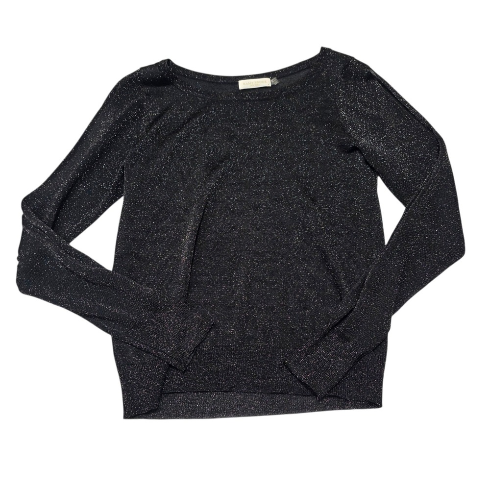 Ramy Brook Womens XS Black Metallic Shimmer Split Seam Long Sleeve Top